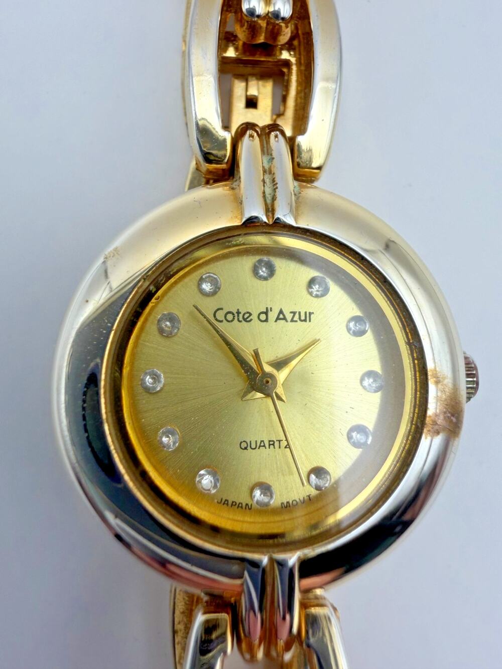 Cote d'Azur Women's Quartz Watch Gold Tone Round Dial Diamond Accent Markers